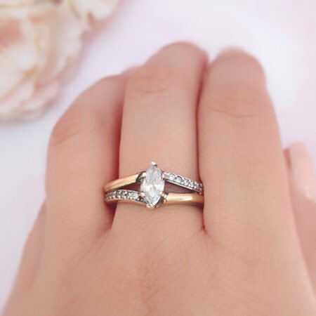 Anillo ovalado de plata y oro - Talla 20