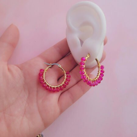 Argollas cristales fucsia