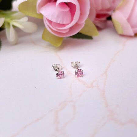 Par de mini aros rosa - Plata 925