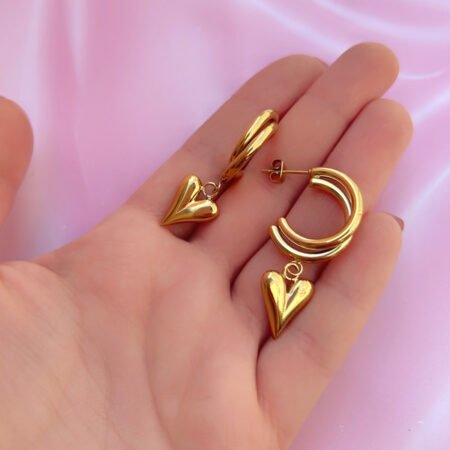 Semi argollas doble con corazón