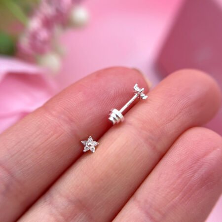 Mini aritos flor con tope - Plata 925