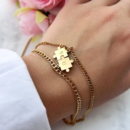 Set Pulseras Puzzle de Amor - Acero inoxidable baño oro 18 K
