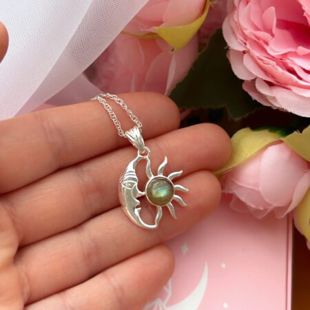 Collar luna y sol con piedra labradorita - Plata 925