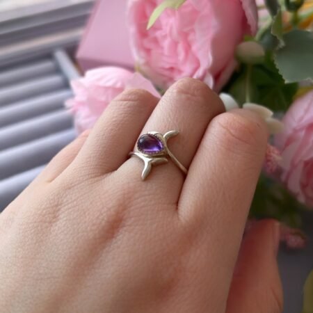 Anillo Colas de Ballenas con Amatista - Talla 12 - Plata 925|