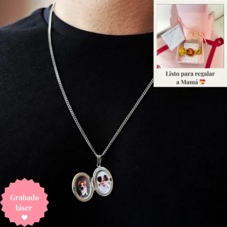 Relicario Reflejo Eterno - Acero Inoxidable (Unisex - 60 cm - incluye fotos)