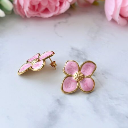 Aros Flor Rosada - Enchape Oro