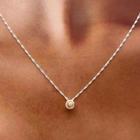 Collar Punto de Luz Cristal Ámbar - Plata 925