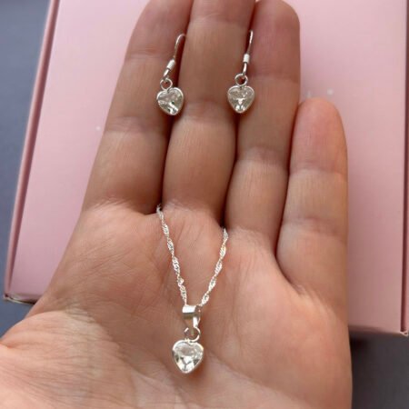 Conjunto Circón de Corazón Cristal - Plata 925