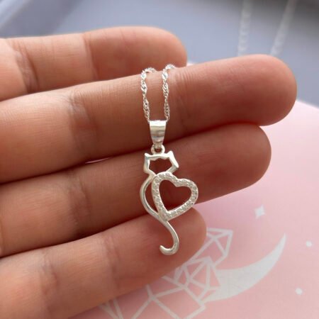 Collar Gatito y Corazón - Plata 925