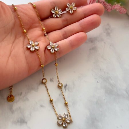 Conjunto Flor Radiante - Acero Inoxidable Enchape de oro 18K