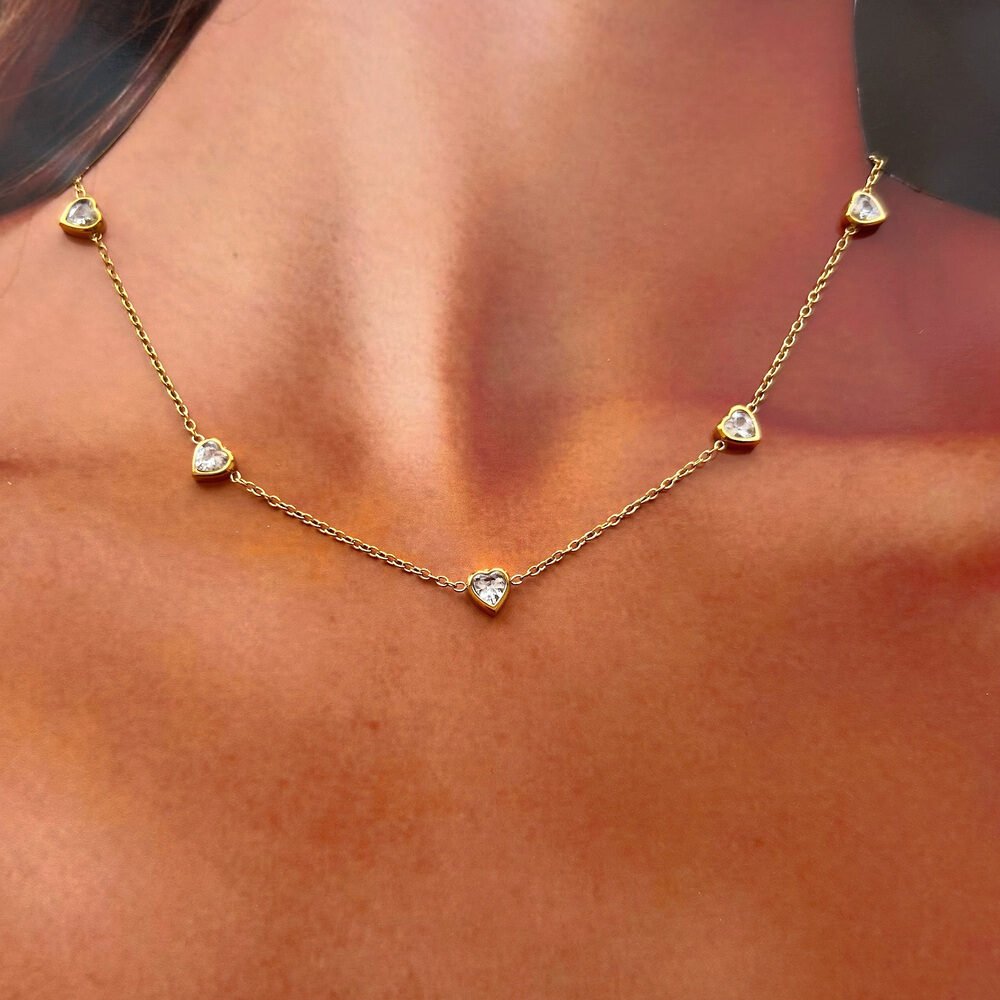 Conjunto Corazones - Acero Inoxidable Enchape de oro 18K - Imagen 3