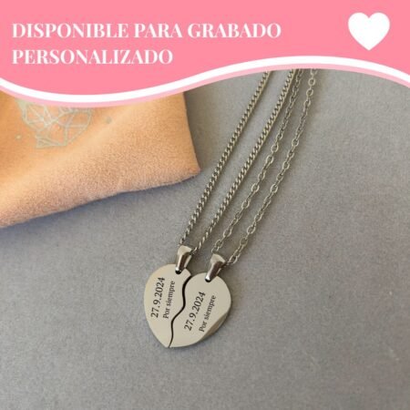 Set de Corazones Compartidos Personalizado - Plateado