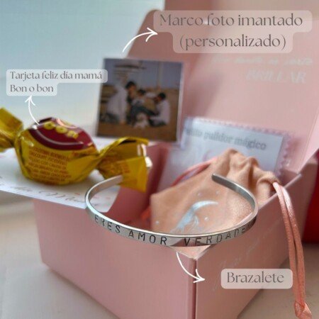 Set regalo Mamá - Brazalete "Eres amor verdadero / Te amo mamá" - Plateado