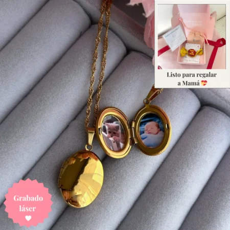 Relicario Reflejo Eterno - Acero Inoxidable bañado en oro 18K (incluye fotos)