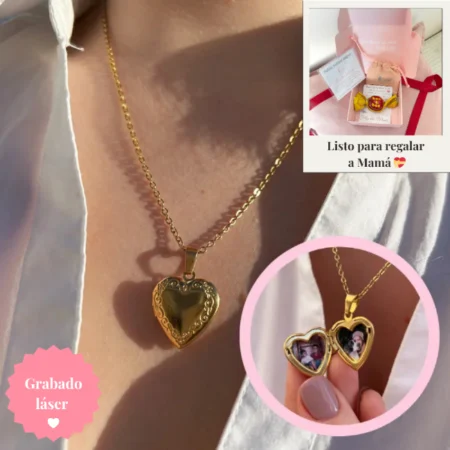 Relicario corazón Frida - Acero Baño de Oro (incluye fotos)