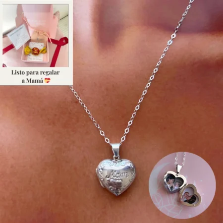 Relicario Corazón Mamá (MOM) - Plata 925 (incluye fotos)