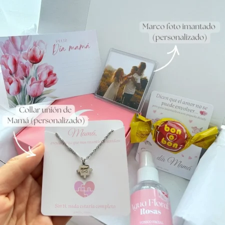 Set regalo Mamá - Collar Puzzle con grabado personalizado "Unión de mamá" - Plateado