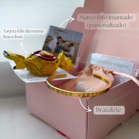 Set regalo Mamá - Brazalete "Eres amor verdadero / Te amo mamá" - Dorado