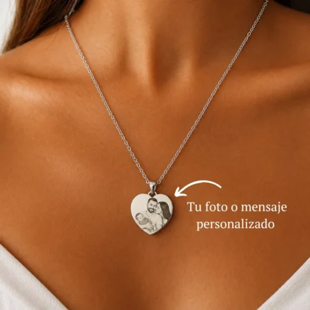 Collar Corazón con Fotograbado – Plateado